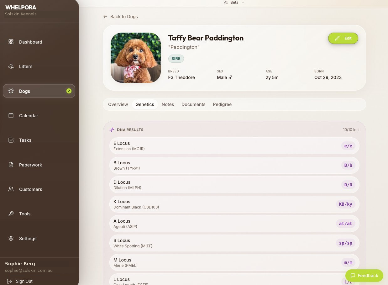 Whelpora genetics profile